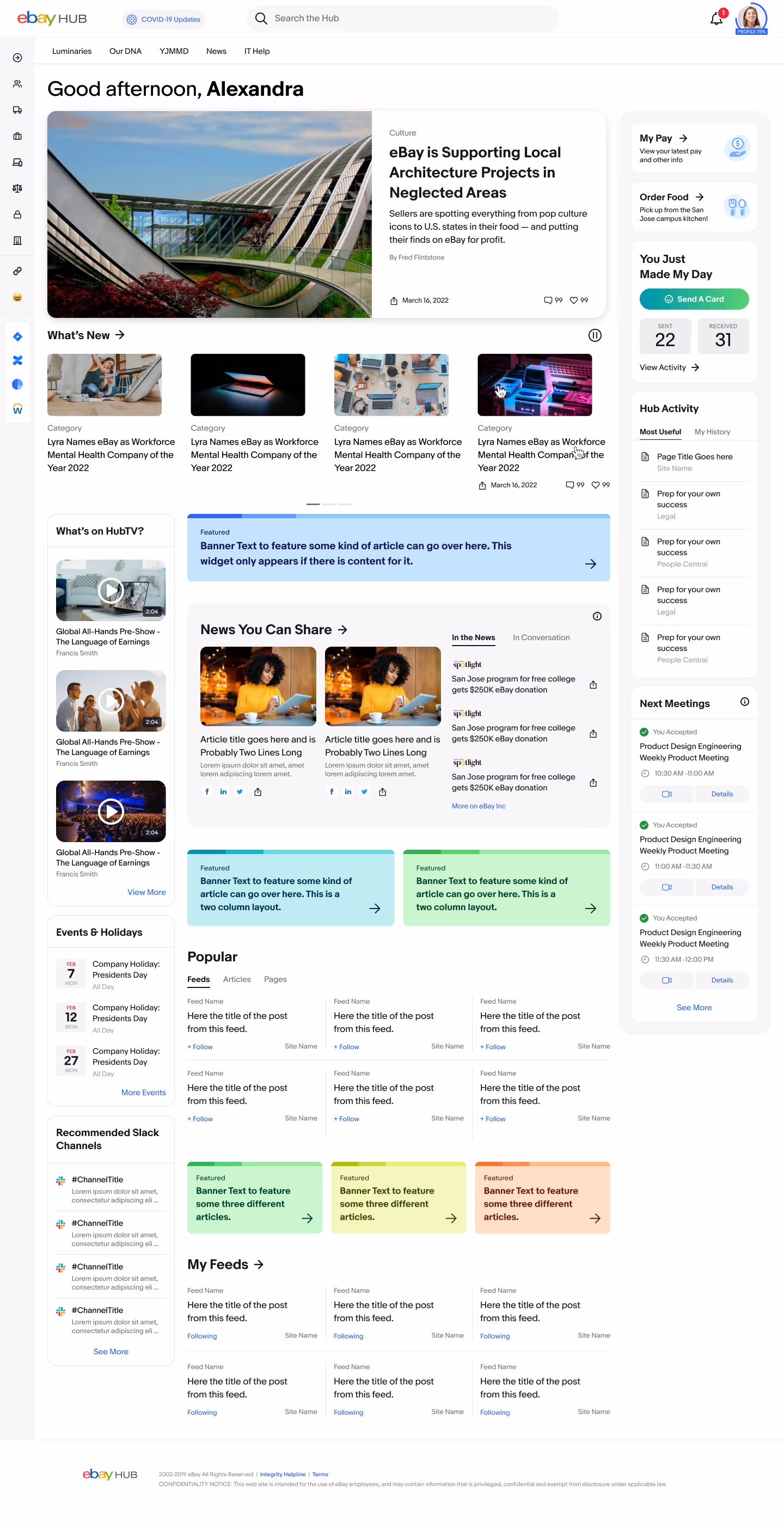 Full-length screenshot of the redesigned Hub homepage