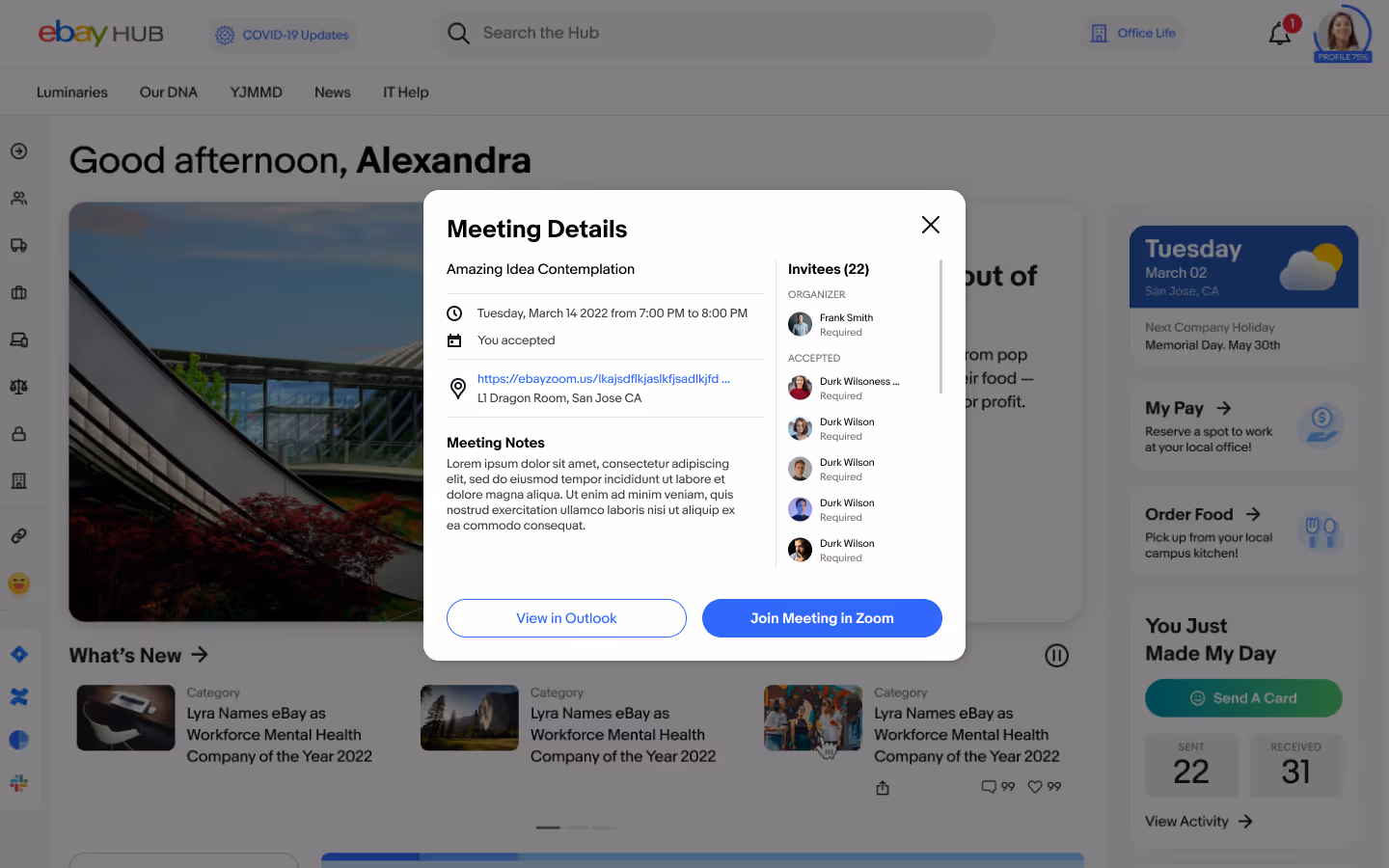 Meeting details surfaced on the homepage