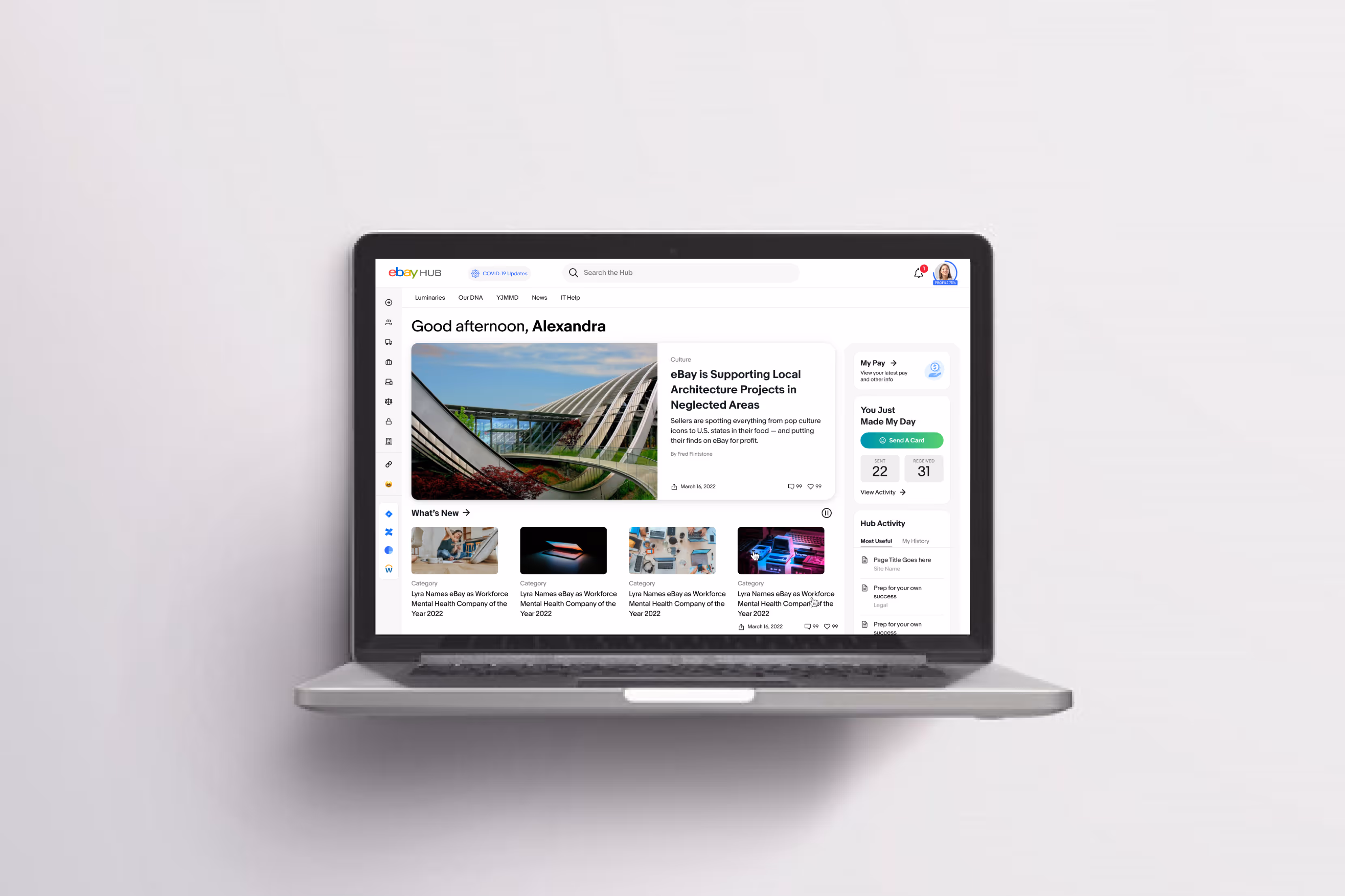 Hub homepage on a laptop