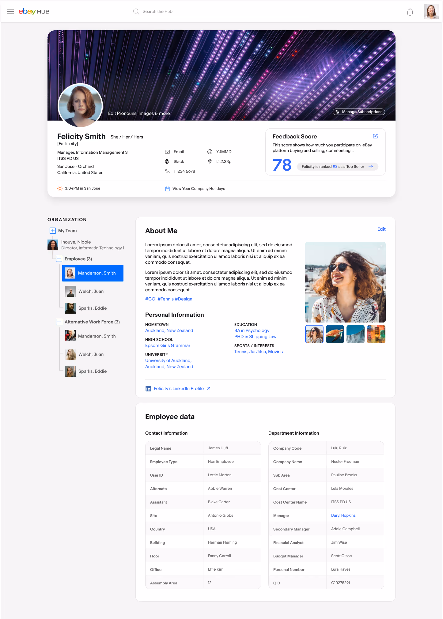 The redesigned employee profile page