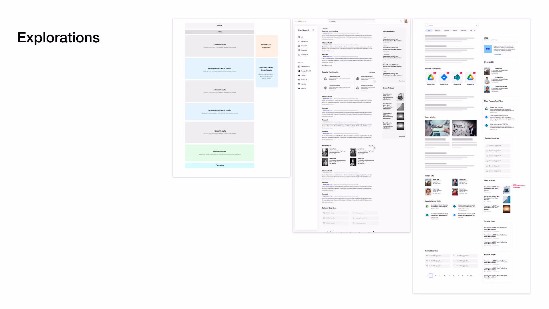 Wireframe explorations for the profile layout