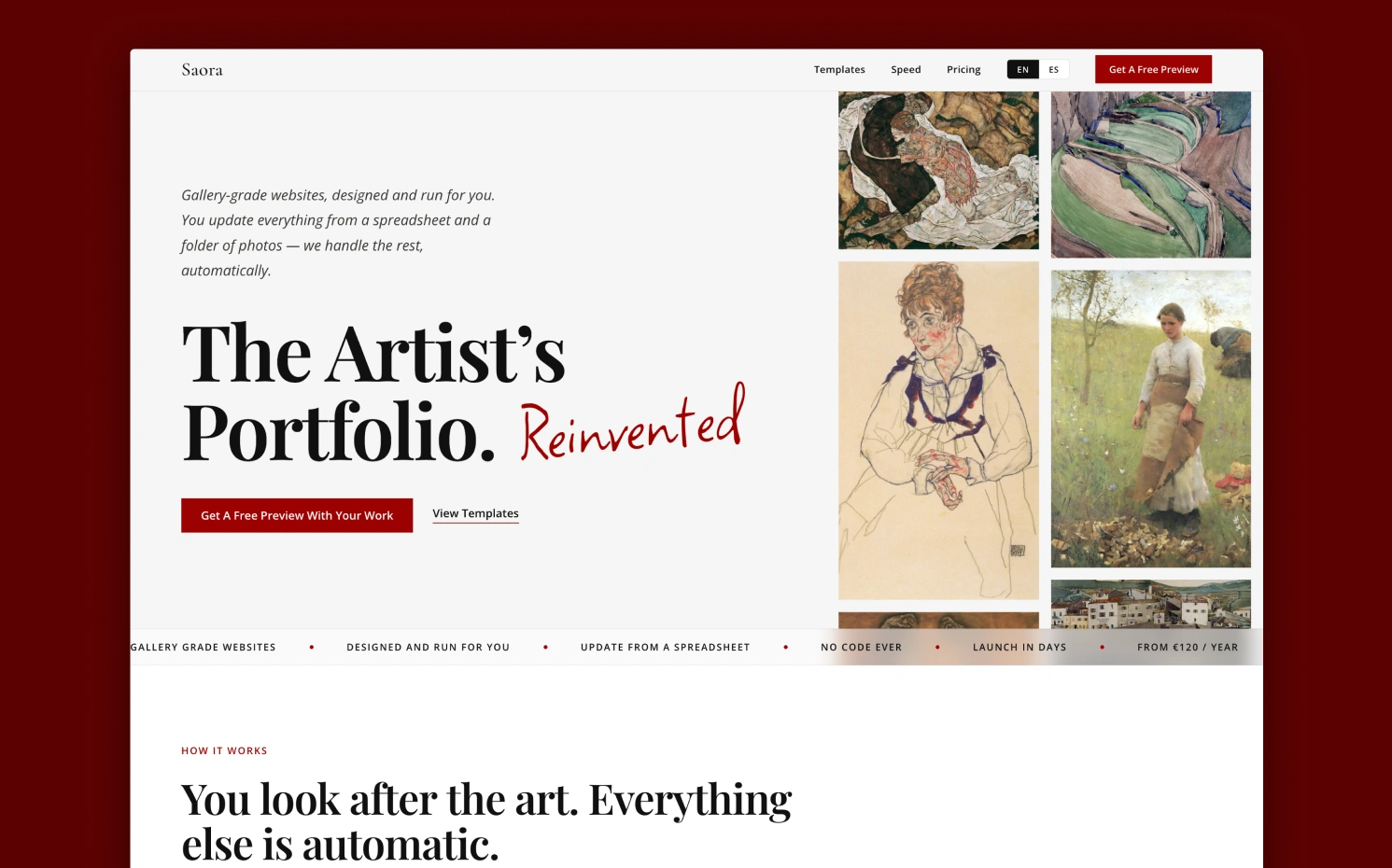 The Saora website, portfolio websites for artists