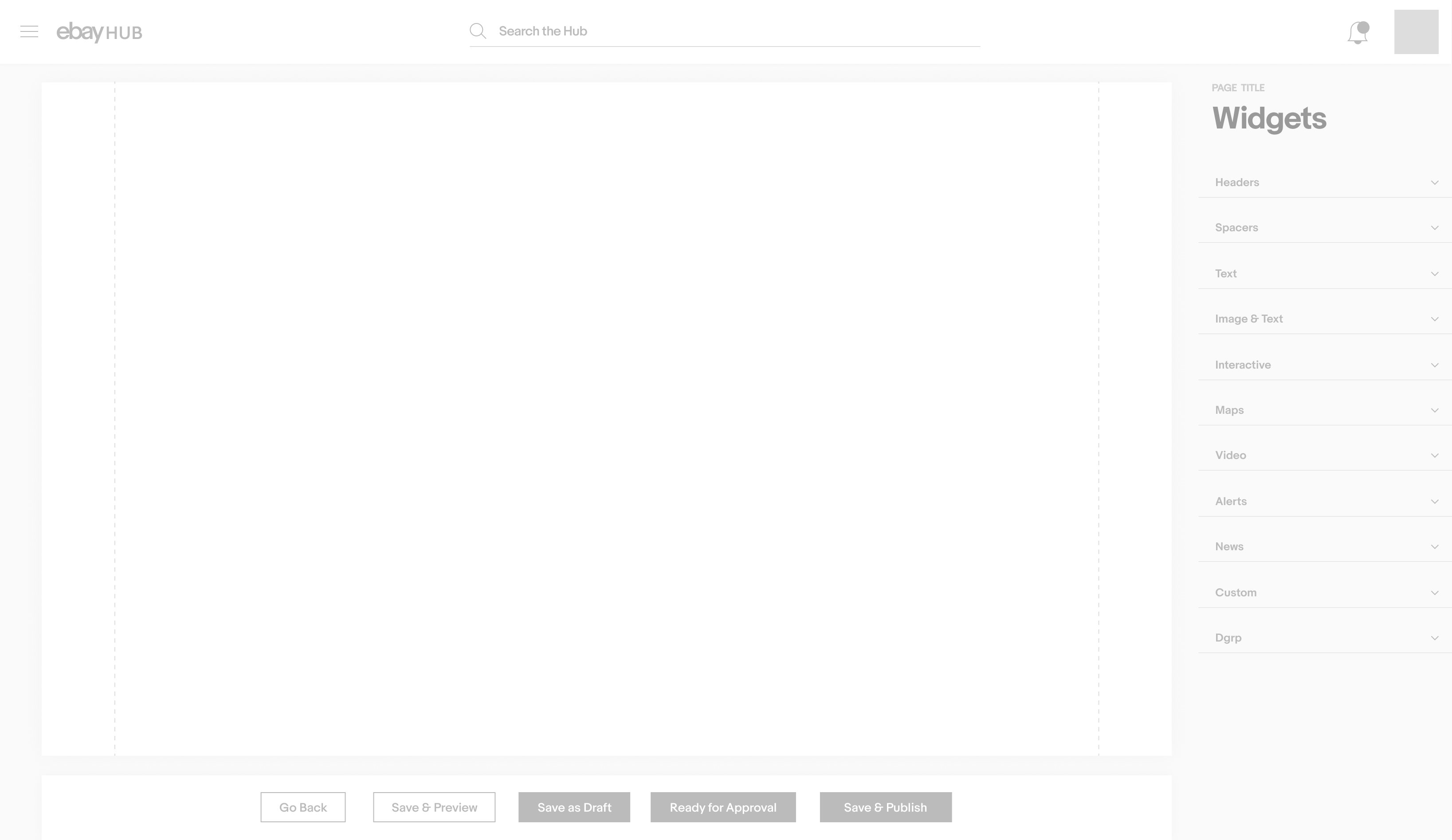 The editor canvas with the widgets panel
