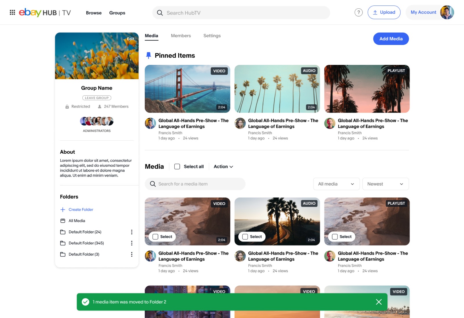 Channel page with banner