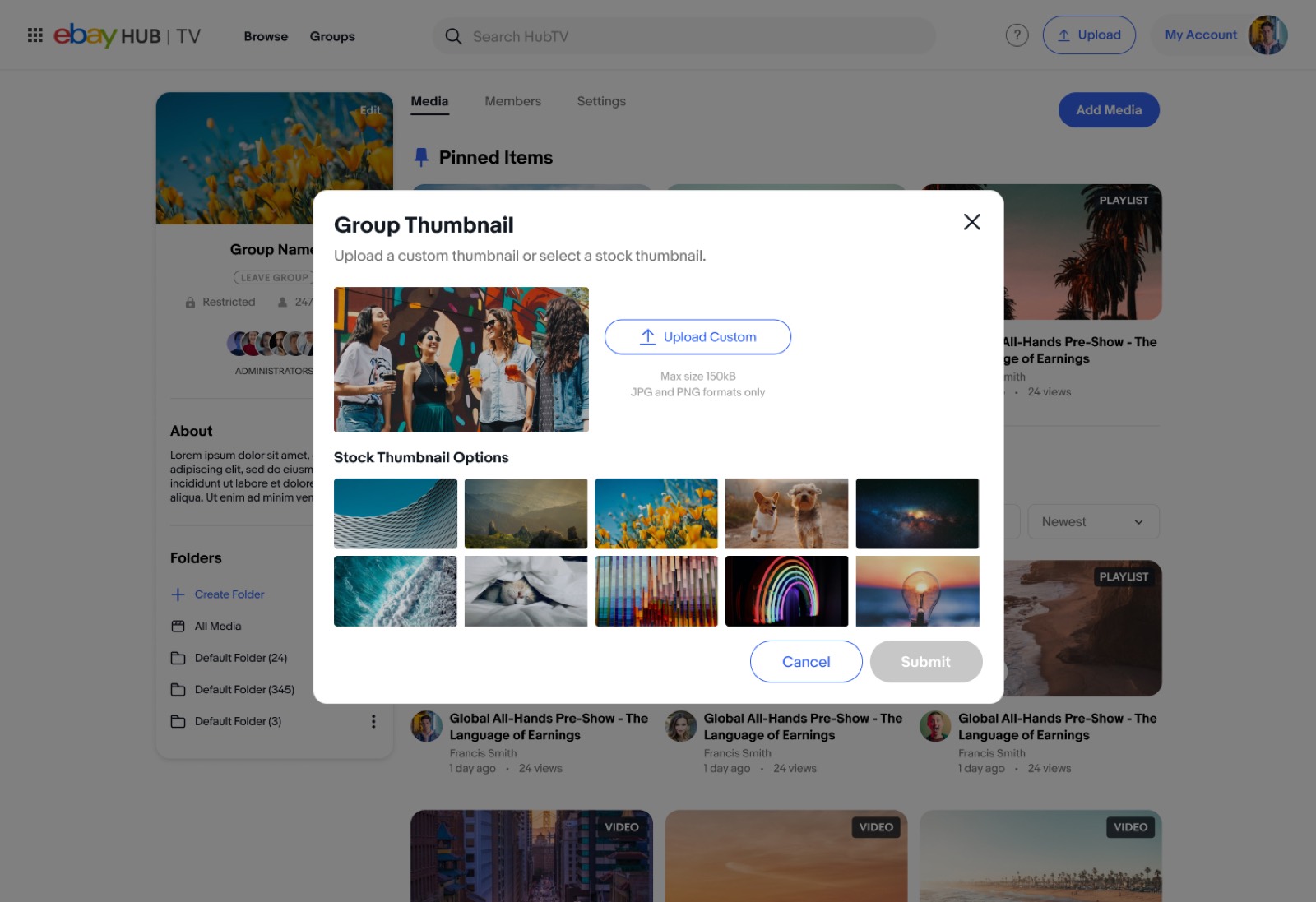 Group thumbnail editing modal